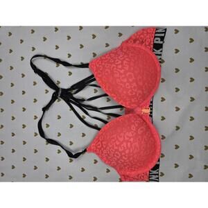 Victorias Secret Neon Leopard Design Front Close Racerback bra PINK 34B Push Up